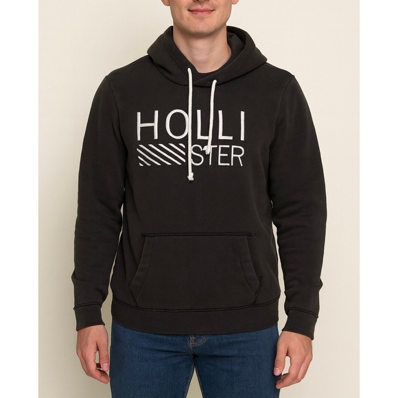 Hollister Other - Hollister Hoodie Mens Small Black Embroidered Logo Pullover‎ Sweatshirt